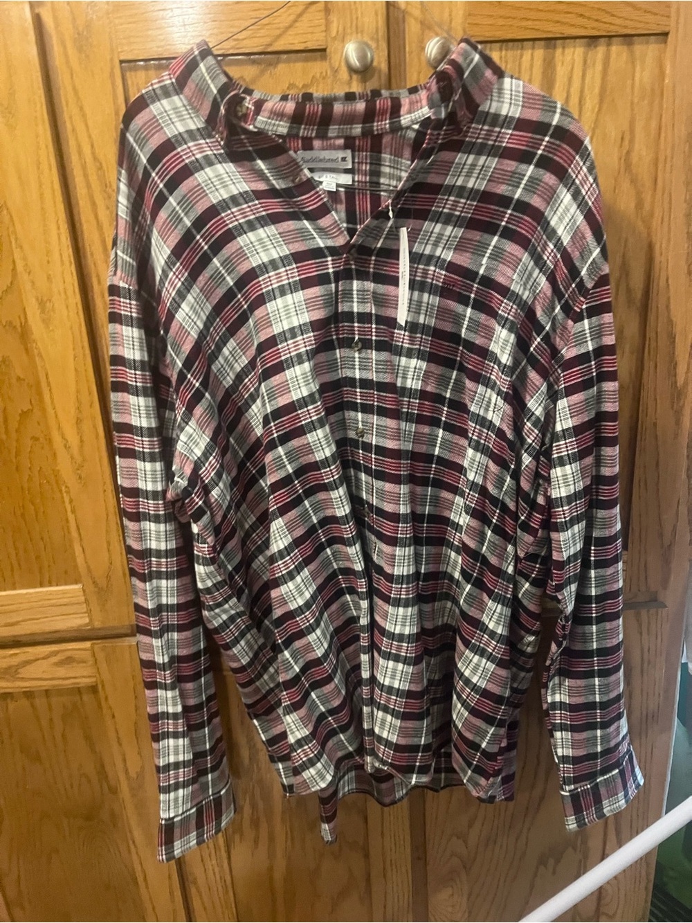 Saddlebred Burgundy, White & Black Plaid Button-Down Shirt